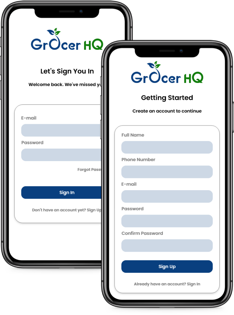 Grocer HQ Mobile App Mockups